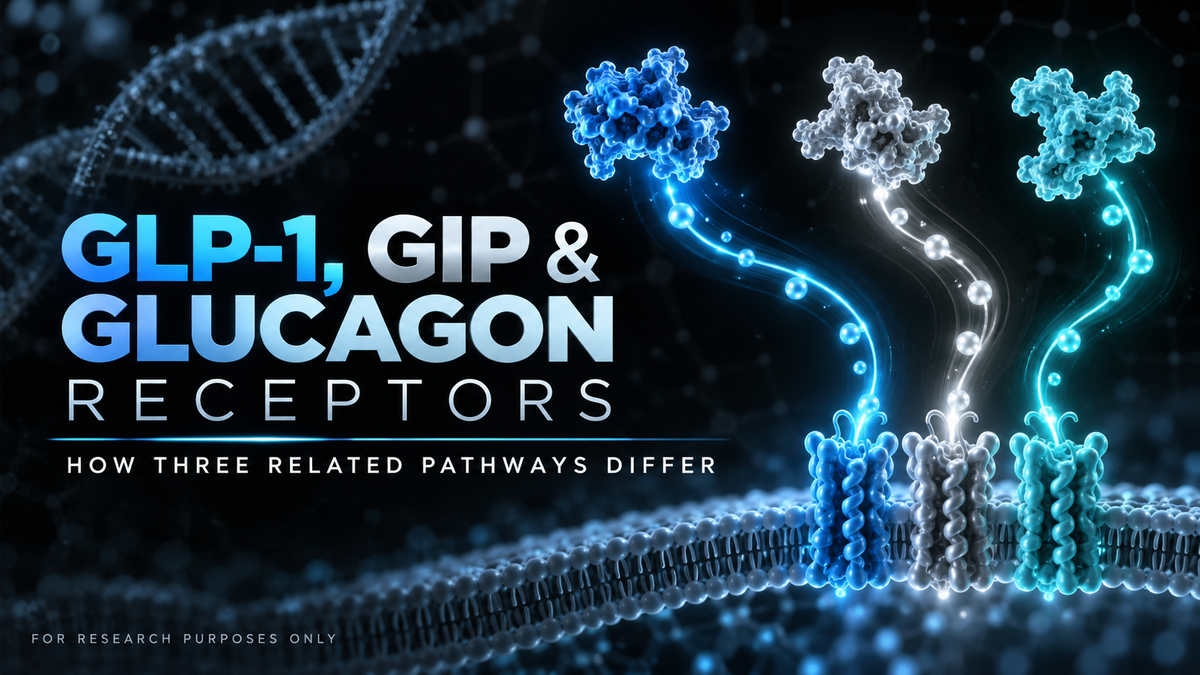 GLP-1, GIP and glucagon receptors explained in a Helix Bio research graphic