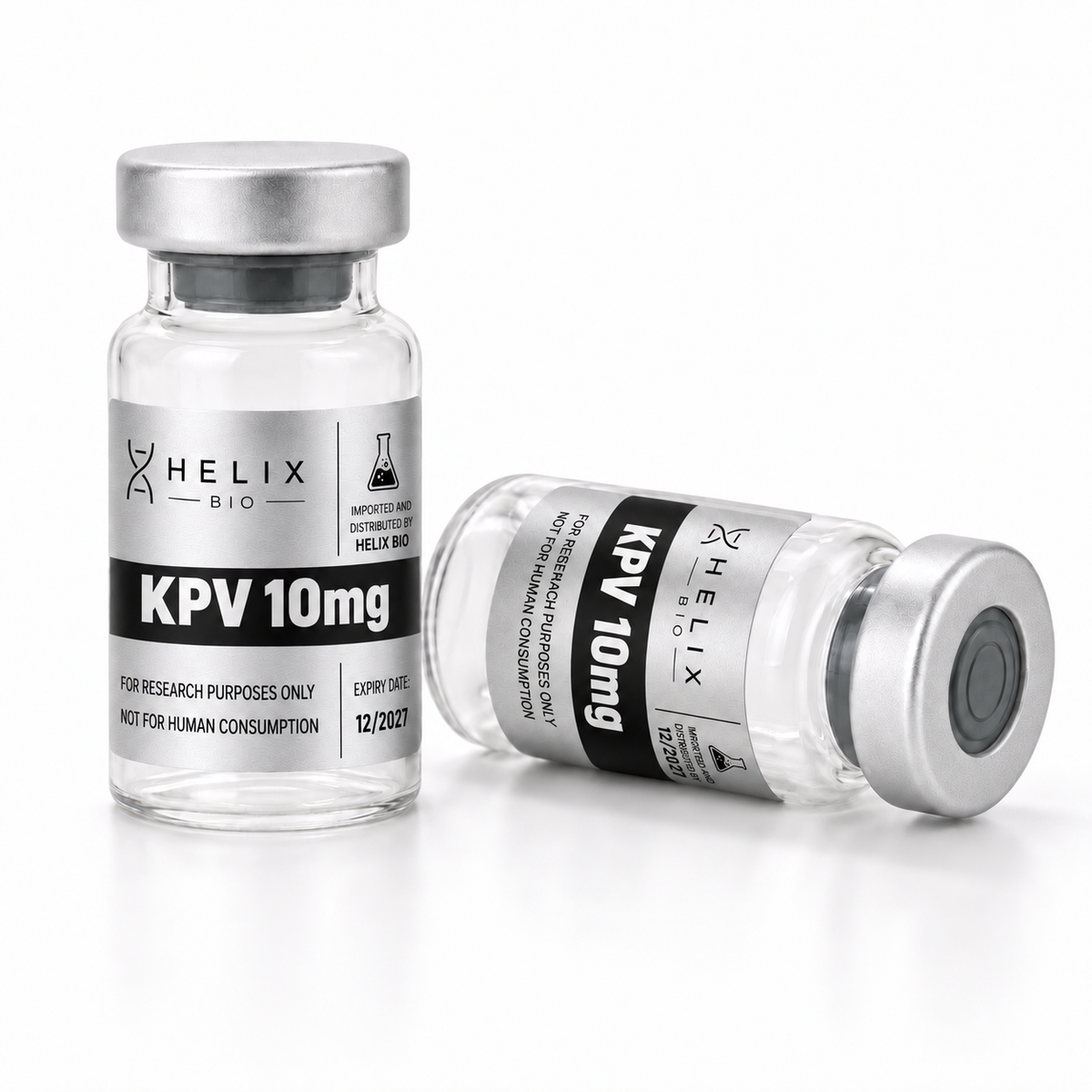 Two Helix Bio KPV 10mg Lys-Pro-Val research peptide vials